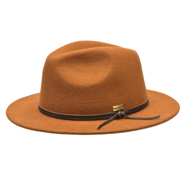 Bruno Capelo Tarik Flat Brim Wool Fedora in Cognac