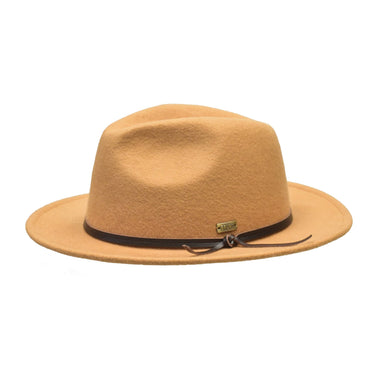 Bruno Capelo Tarik Flat Brim Wool Fedora in Camel