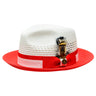 Bruno Capelo The Rocco Pinch Front Straw Fedora in White / Red #color_ White / Red