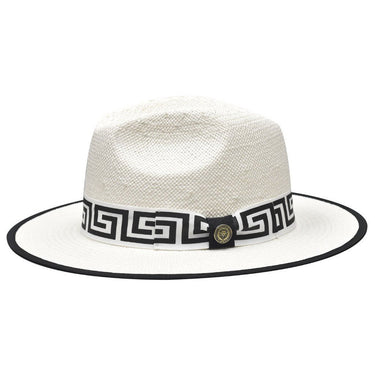 Bruno Capelo Valentino Wide Brim Pinch Front Straw Fedora in White / Black