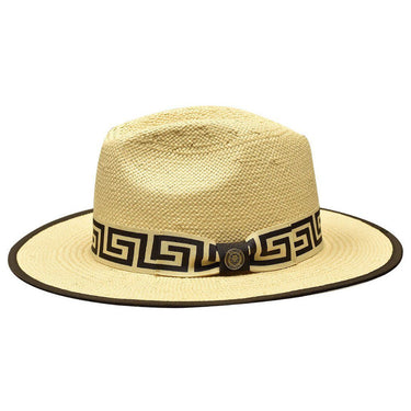 Bruno Capelo Valentino Wide Brim Pinch Front Straw Fedora in Natural / Dark Brown