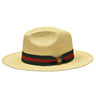 Bruno Capelo Valentino Wide Brim Pinch Front Straw Fedora in Natural / Red / Green #color_ Natural / Red / Green