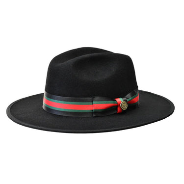 Bruno Capelo Wesley Wide Brim Pinch Front Wool Fedora in Black / Red / Green #color_ Black / Red / Green