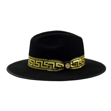 Bruno Capelo Wesley Wide Brim Pinch Front Wool Fedora in Black / Gold