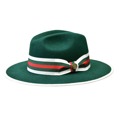 Bruno Capelo Wesley Wide Brim Pinch Front Wool Fedora in Green Multi #color_ Green Multi