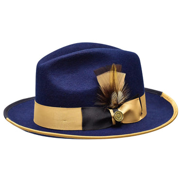 Bruno Capelo Winston Pinch Front Wool Fedora in Navy / Camel