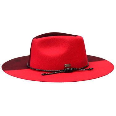 Bruno Capelo Yin Yang Flat Wide Brim Fedora Hat in Black / Red