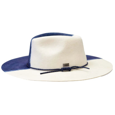 Bruno Capelo Yin Yang Flat Wide Brim Fedora Hat in Ivory / Denim #color_ Ivory / Denim