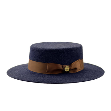 Bruno Capelo Zayden Wide Brim Wool Boater (Gaucho) in Denim / Brown
