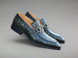 Carrucci Shoes Buckle Loafer Gator Embossed Leather