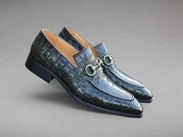 Carrucci Shoes Buckle Loafer Gator Embossed Leather