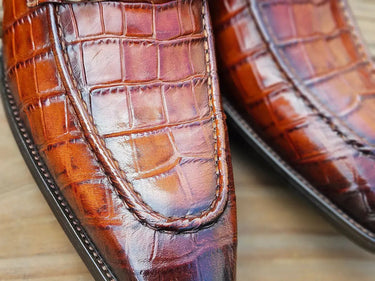 Carrucci Shoes Buckle Loafer Gator Embossed Leather