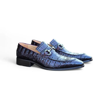 Carrucci Shoes Buckle Loafer Gator Embossed Leather