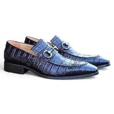 Carrucci Shoes Buckle Loafer Gator Embossed Leather