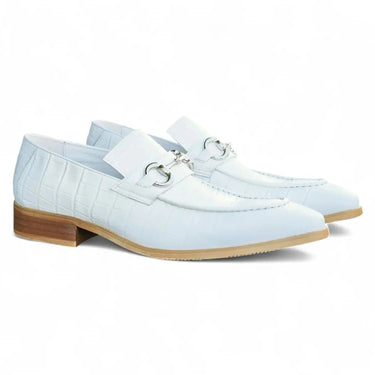 Carrucci Shoes Buckle Loafer Gator Embossed Leather in White
