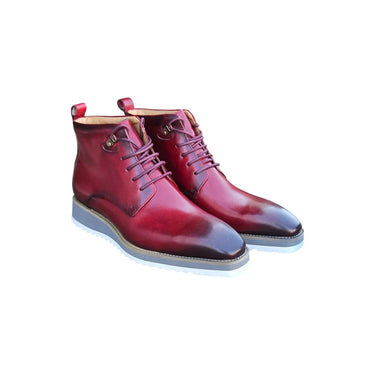 Burnished Calfskin Lace-Up Boot in Burgundy
