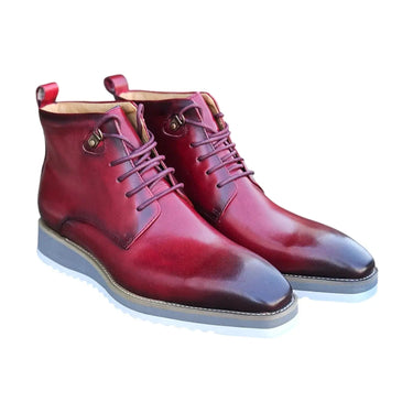 Burnished Calfskin Lace-Up Boot in Burgundy