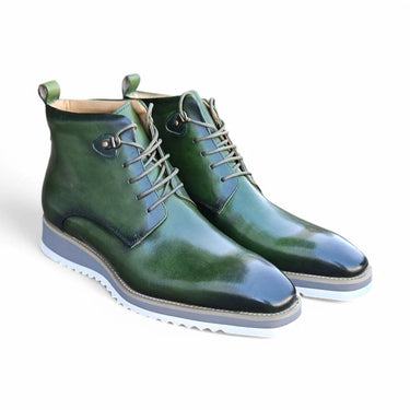 Burnished Calfskin Lace-Up Boot in Green
