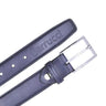 Burnished Calfskin Leather Belt in Denim Silver Buckle #color_ Denim Silver Buckle