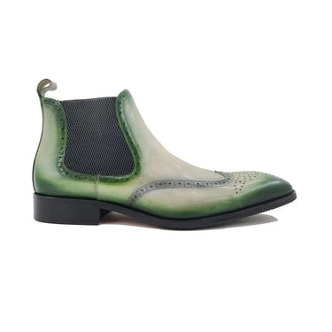Burnished Calfskin Wingtip Boot in Green Bone