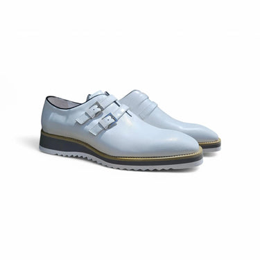 Carrucci Shoes Burnished Double Monk Whole Cut Shoe in White