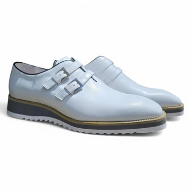 Carrucci Shoes Burnished Double Monk Whole Cut Shoe in White