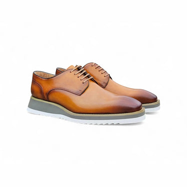 Carrucci Shoes Burnished Leather Derby Dress Shoe in Cognac