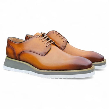 Carrucci Shoes Burnished Leather Derby Dress Shoe in Cognac