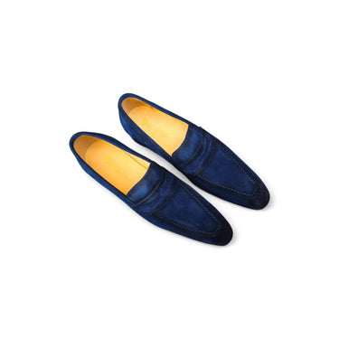Carrucci Shoes Burnished Suede Penny Loafer in Denim