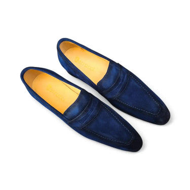 Carrucci Shoes Burnished Suede Penny Loafer in Denim