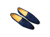Carrucci Shoes Burnished Suede Penny Loafer in Denim