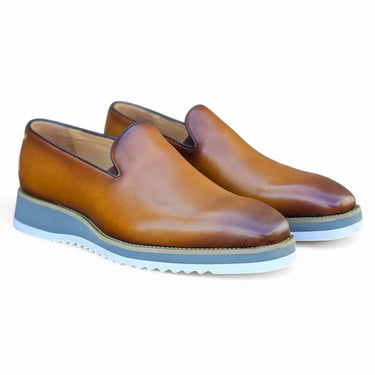 Carrucci Shoes Burnished Wholecut Loafer in Cognac