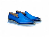 Carrucci Shoes Burnished Wholecut Loafer in Sky Blue