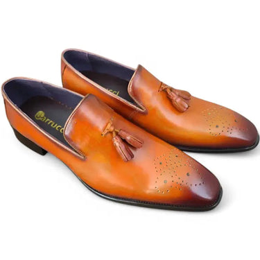 Carrucci Shoes Burnished Wholecut Tassel Loafer in Cognac