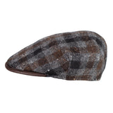 Capas 5 Point Checkerboard in Black Grey Check Leather Flat Cap