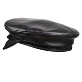 Capas Fisherman in Black Greek Leather Flat Cap