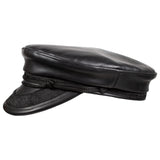 Capas Fisherman in Black Greek Leather Flat Cap