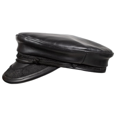 Capas Fisherman in Black Greek Leather Flat Cap