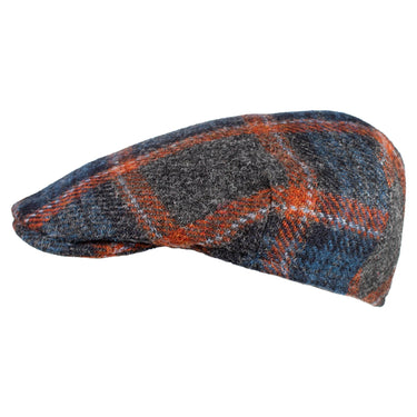 Capas Ivy Sardinia in Navy Orange Plaid Italian Tweed Flat Cap