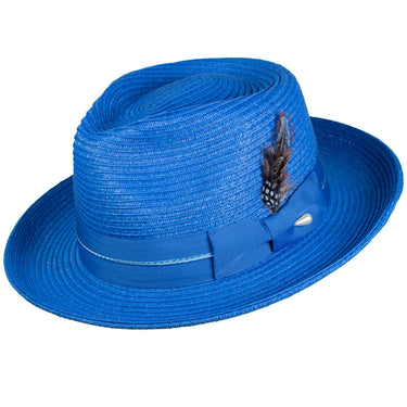 Capas Voyager Straw Teardrop Fedora in Royal Blue