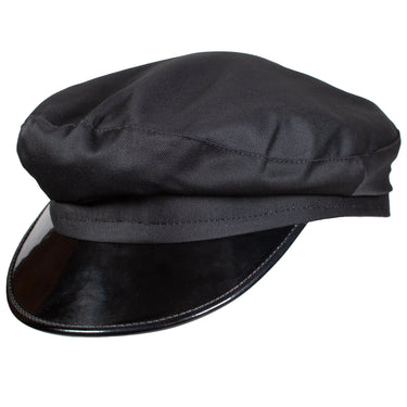 Capas Chauffeur in Black Greek Leather Flat Cap