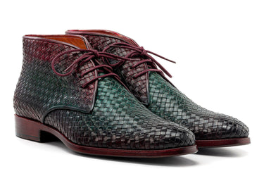 Paul Parkman Men's Woven Leather Chukka Boots in Green & Purple
