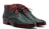 Paul Parkman Men's Woven Leather Chukka Boots in Green & Purple