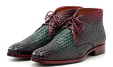 Paul Parkman Men's Woven Leather Chukka Boots in Green & Purple
