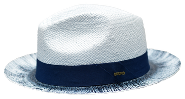 Bruno Capelo Castro Natural Straw Snap Brim Fedora in Light Blue Navy Blue