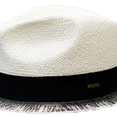 Bruno Capelo Castro Natural Straw Snap Brim Fedora in White Black