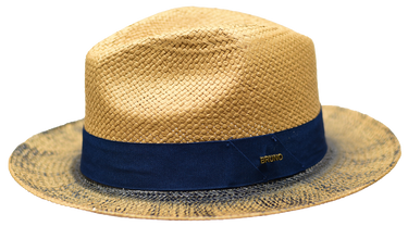 Bruno Capelo Castro Natural Straw Snap Brim Fedora in Cognac Brown Navy Blue