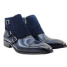 Calf & Suede Three Buckles Monk Chukka Boot in Navy #color_ Navy
