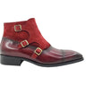 Calf & Suede Three Buckles Monk Chukka Boot in Burgundy #color_ Burgundy