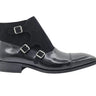Calf & Suede Three Buckles Monk Chukka Boot in Black #color_ Black